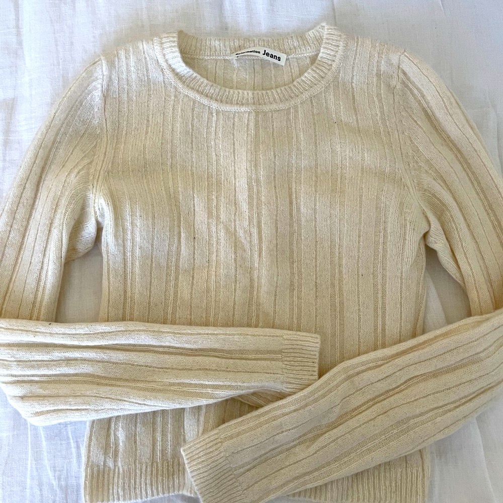 Reformation Cashmere Ivory Ribbed Cropped Sweater